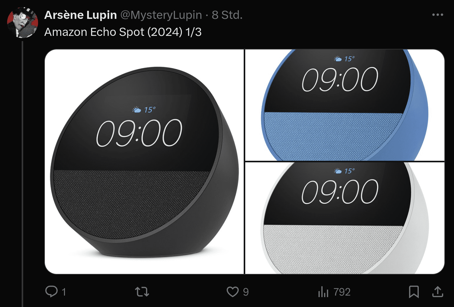 Amazon Echo Spot 2024 Leak (Quelle: @MysteryLupin auf X)