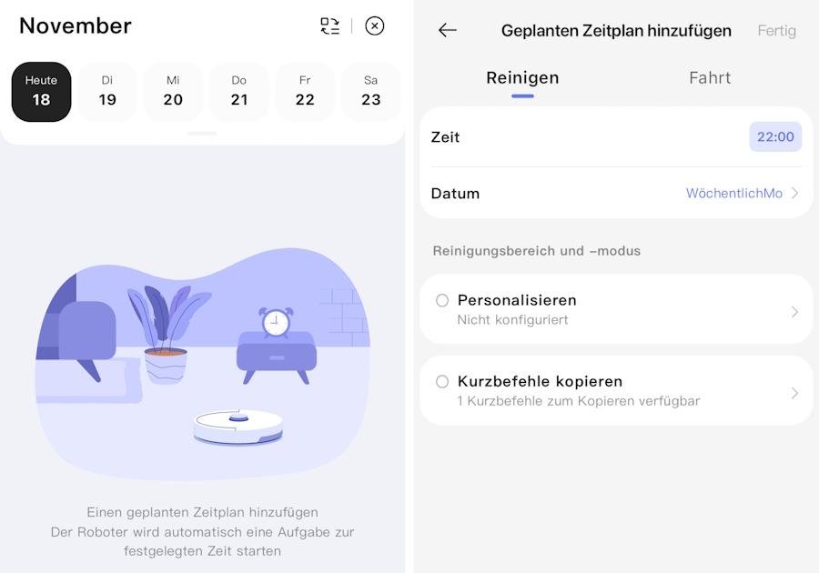 Freo Z Ultra: Zeitplan erstellen