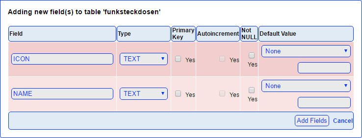 Jetzt werden die Felder 