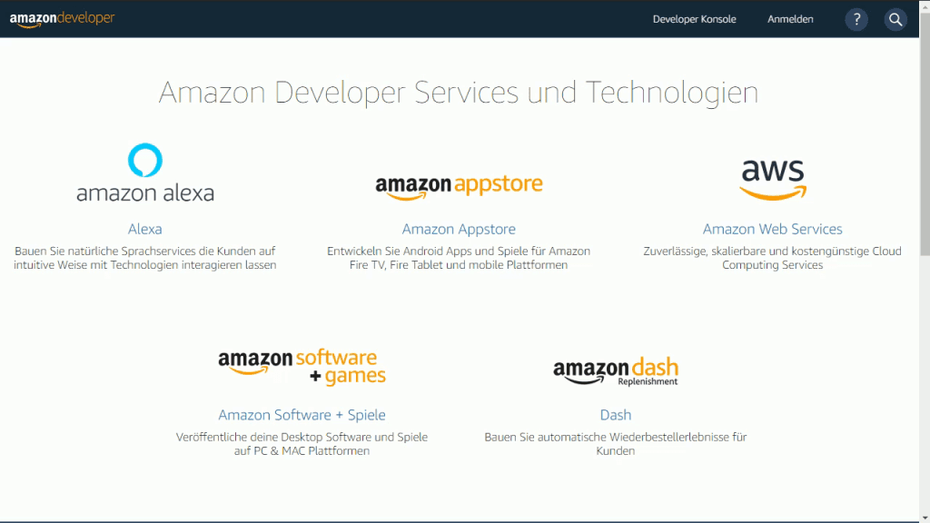 Öffne die Amazon Developer Console.