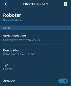 Der Saugroboter ist in meiner Alexa-App verfügbar.